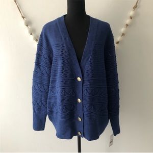 Ophelia Roe Blue Cardigan knit Sweater Women's Plus Size 1X Button up V-neck